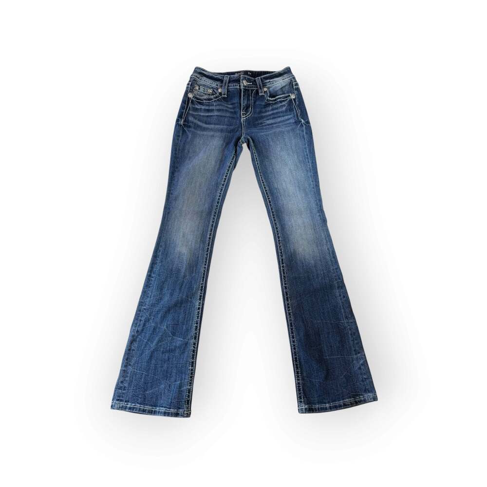 MISS ME Jeans 27 Mid-Rise Boot Long Medium Wash Bootcut Western Cowgirl Country